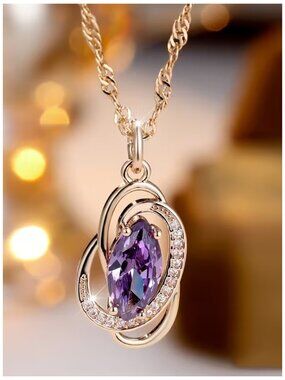 Necklace Marquise-Cut Amethyst Rose Gold Oval Pendant Accent CZ’s Twist Chain